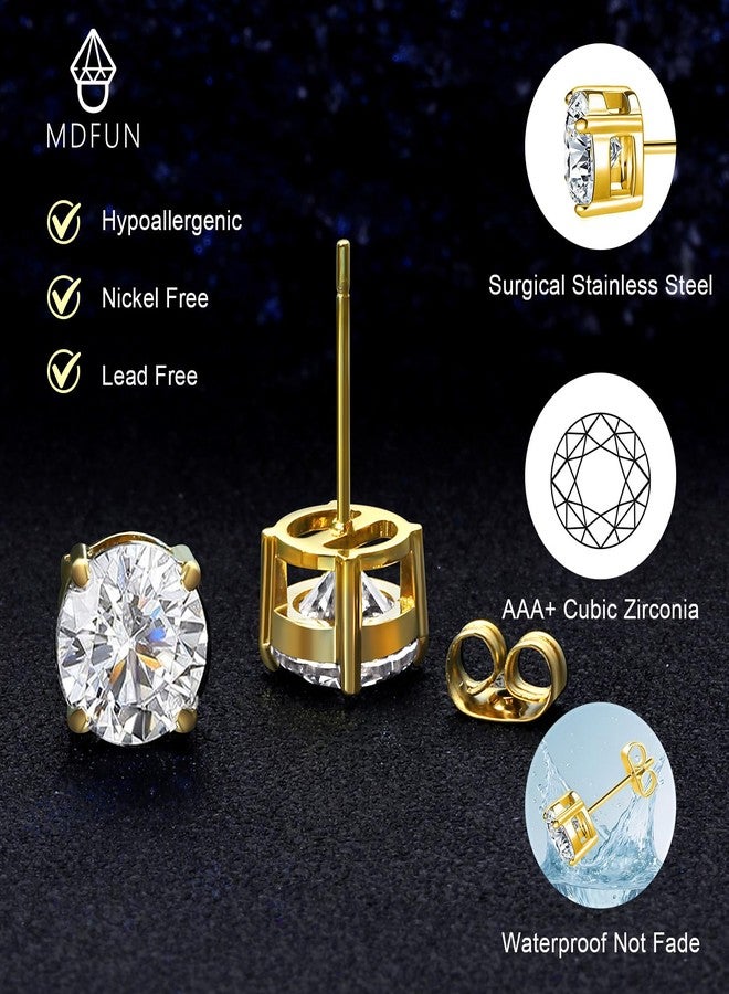 MDFUN Titanium Stud Earrings Set Hypoallergenic Cubic Zirconia Round CZ Surgical Stainless Steel 4 Prong Stud Earring for Women and Men Pack of 4 (3-6mm-4 Pairs-Yellow Gold) - Image 5