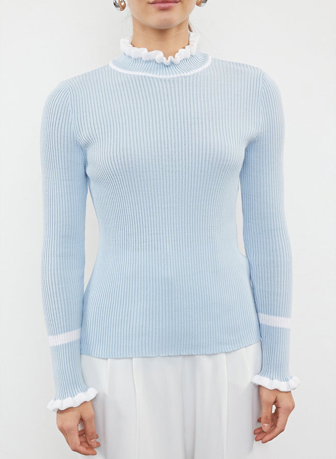 trendyol Light Blue Block Patterned Knitwear Sweater - Image 3
