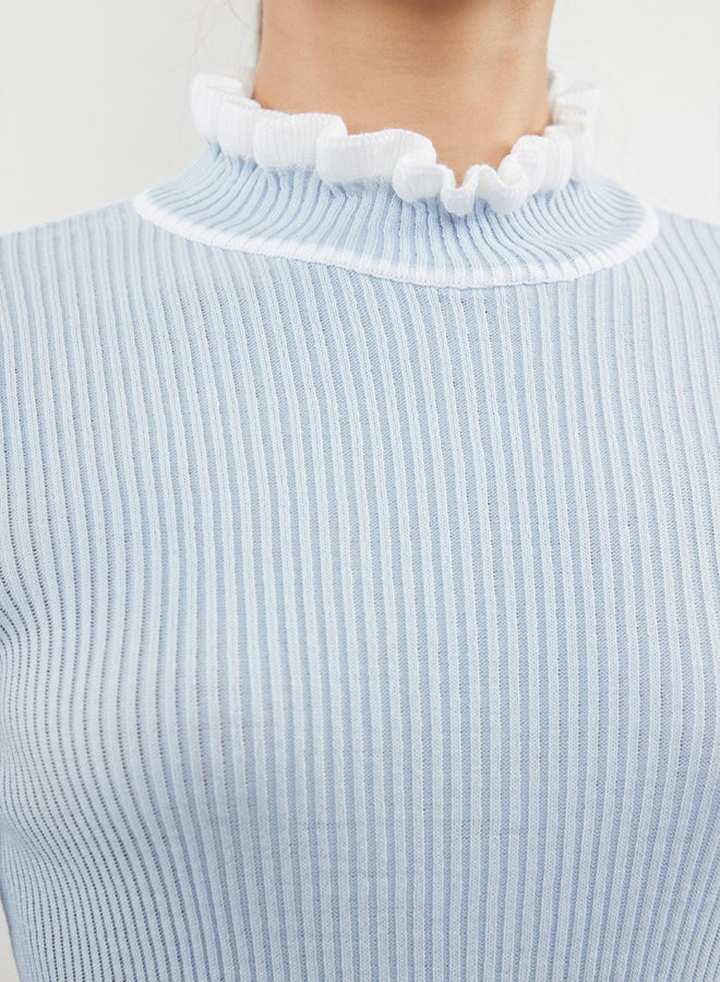 trendyol Light Blue Block Patterned Knitwear Sweater - Image 4
