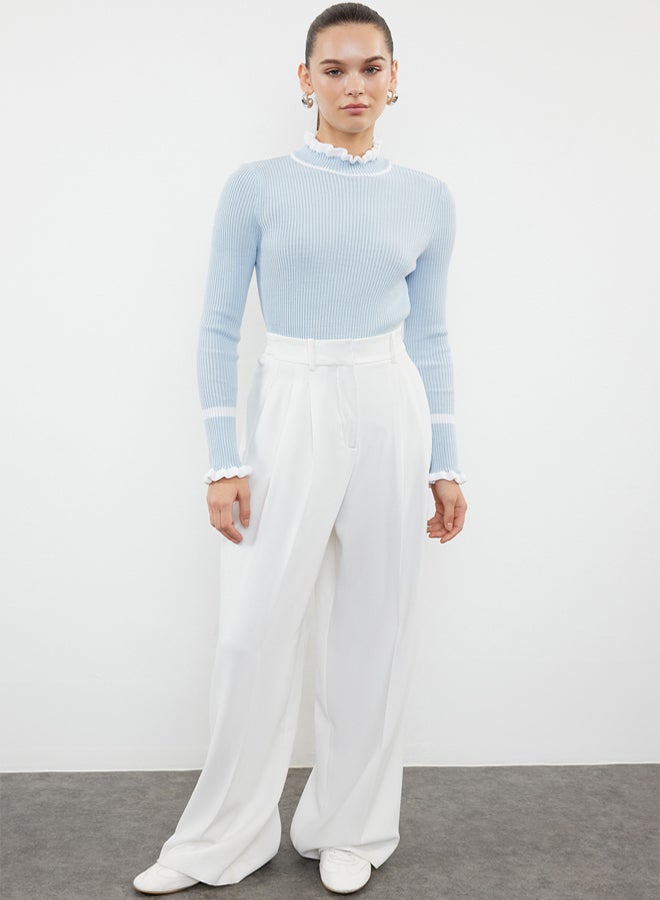trendyol Light Blue Block Patterned Knitwear Sweater - Image 2