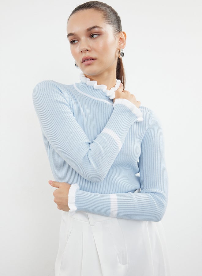trendyol Light Blue Block Patterned Knitwear Sweater - Image 1
