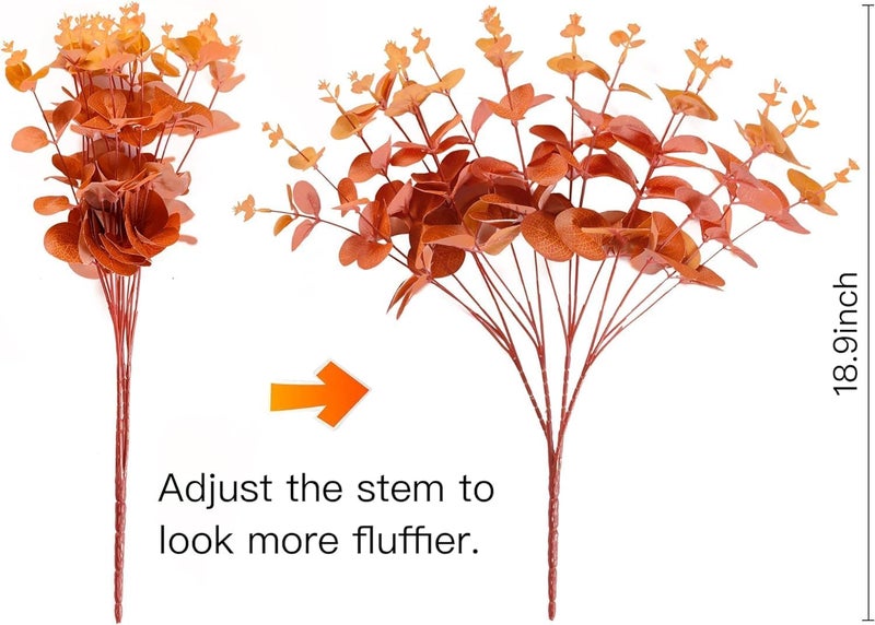 YHRY 3pcs Artificial Fall Eucalyptus Leaves Fake Eucalyptus Branches Faux Silk Eucalyptus Stems Orange Silver Dollar Eucalyptus Plant for Autumn Home Wedding Table Thanksgiving Decor(Orange) - Image 3