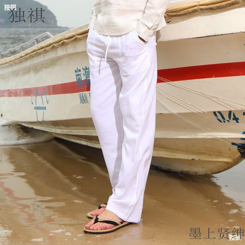 Hong Kong Linen Casual Pants Loose Thin Breathable Elasto Plus Size Beach White Straight Cotton And Linen Trousers For Men - Image 2