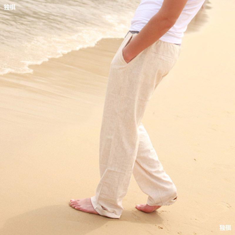 Hong Kong Linen Casual Pants Loose Thin Breathable Elasto Plus Size Beach White Straight Cotton And Linen Trousers For Men - Image 4
