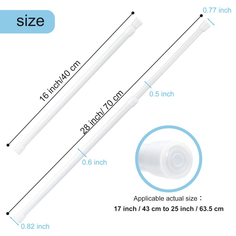 Goowin Tension Rod 16 to 28 Inch, Goowin Small Tension Rod, 5/8" Diameter No Drilling Expandable Short Tension Rods Spring Rods, Tension Rods for Closet, Cupboard, Hanging Clothes, 2 Pack, White - Image 3
