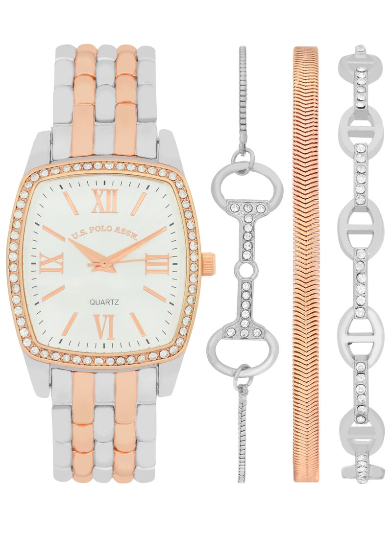 U.S. Polo Assn. Women's Quartz Watch, Analog Display and dual tone Set watch  - Image 1