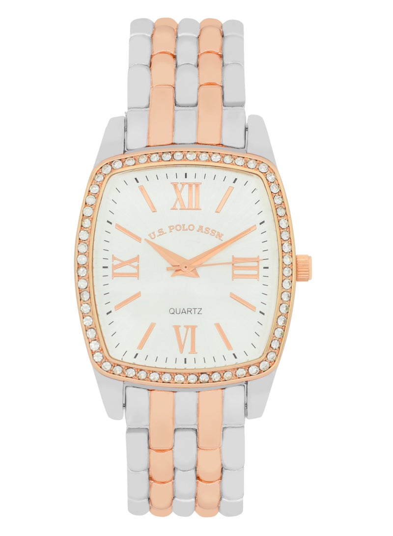 U.S. Polo Assn. Women's Quartz Watch, Analog Display and dual tone Set watch  - Image 3
