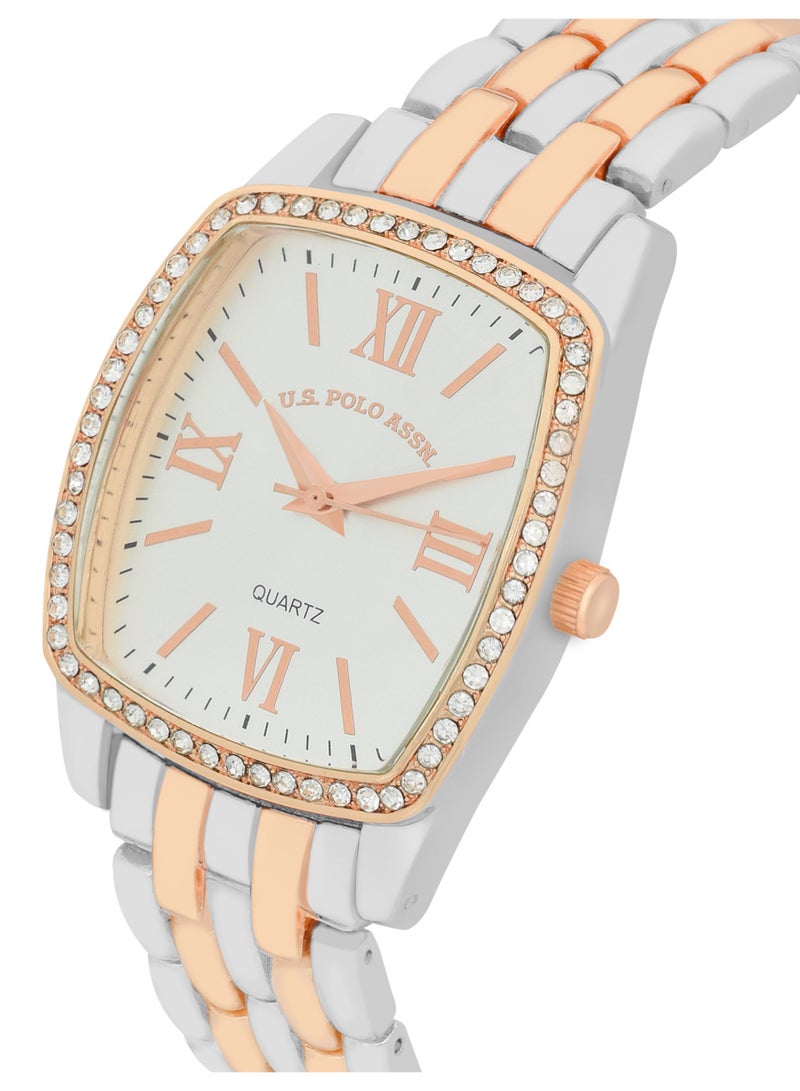 U.S. Polo Assn. Women's Quartz Watch, Analog Display and dual tone Set watch  - Image 2
