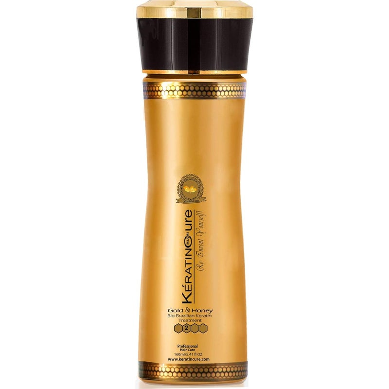 Keratin Cure Best Hair Treatment Gold  Honey BioBrazilian 5 Oz Kids Men Women Teens Silky Soft Formaldehyde Free Complex Argan Oil Nourishing Straightening Damaged Dry Frizzy Coarse Curly Wavy