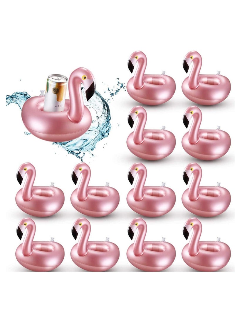 12 Pieces Inflatable Drink Holder Flamingo Drink Floats Reusable Inflatable Cute Animal Cup Coasters Pool Cup Holders for Summer Swimming Party  - Image 1