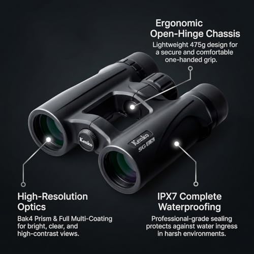 Kenko 8x34 Binoculars SG EX OP WP - Designed by Japan's Leading Optical Brand, Waterproof for Birding & Sailing - Ultra Bright View, Open-Hinge One-Hand Focus 912102 - Image 2