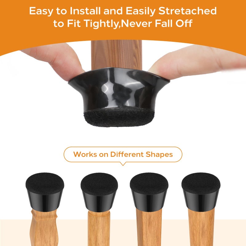 Yomanta 24 Pcs Silicone & Felt Chair Leg Floor Protectors For Hardwood Floors - Furniture Pads  Chair Leg Covers/Cups - No Noise & Scratch-Proof - Round S (Fits 13/16""-1"" / 20-25Mm)  Black - Image 5