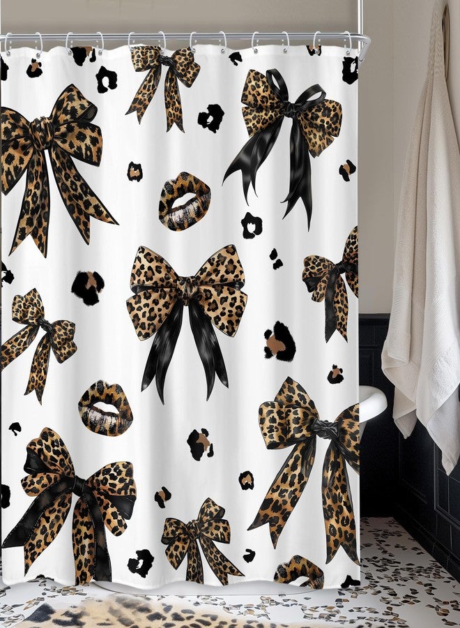 Newsely Leopard Print Bow Shower Curtain 60Wx72L Inch Woman Girls Bownot Retro Brown Cheetah Fashion Shower Curtain Bathroom Set Vintage Modern Waterproof Bath Decoration Accessories Home Decor - Image 1