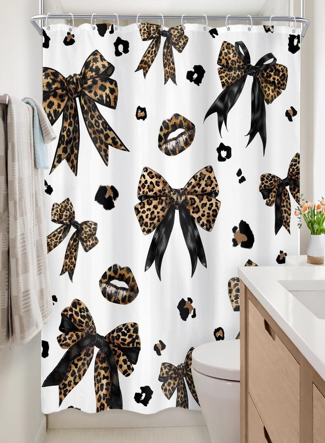 Newsely Leopard Print Bow Shower Curtain 60Wx72L Inch Woman Girls Bownot Retro Brown Cheetah Fashion Shower Curtain Bathroom Set Vintage Modern Waterproof Bath Decoration Accessories Home Decor - Image 4