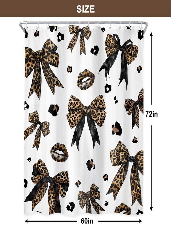 Newsely Leopard Print Bow Shower Curtain 60Wx72L Inch Woman Girls Bownot Retro Brown Cheetah Fashion Shower Curtain Bathroom Set Vintage Modern Waterproof Bath Decoration Accessories Home Decor - Image 5
