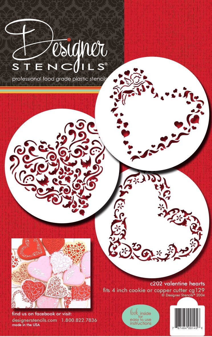 Designer Stencils C202 Swirl Valentine Heart Cookie Stencils BeigeSemiTransparent - Image 1
