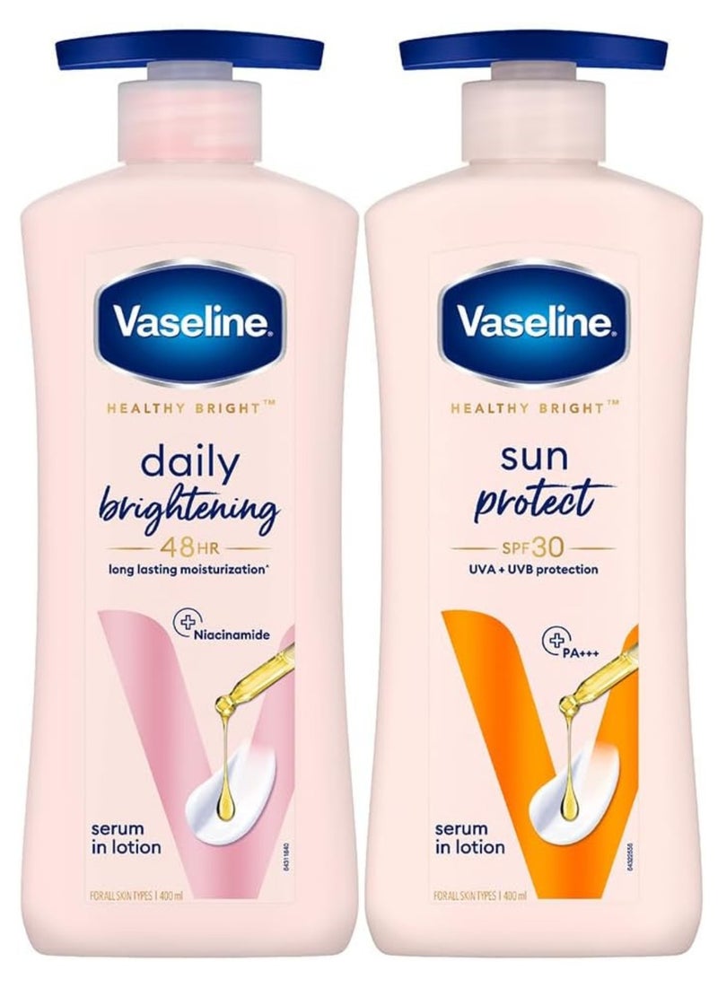 Vaseline Body Lotion Serum in Lotion Set – Daily Brightening + Sun Protect SPF 30 (2 Pack) - Image 1