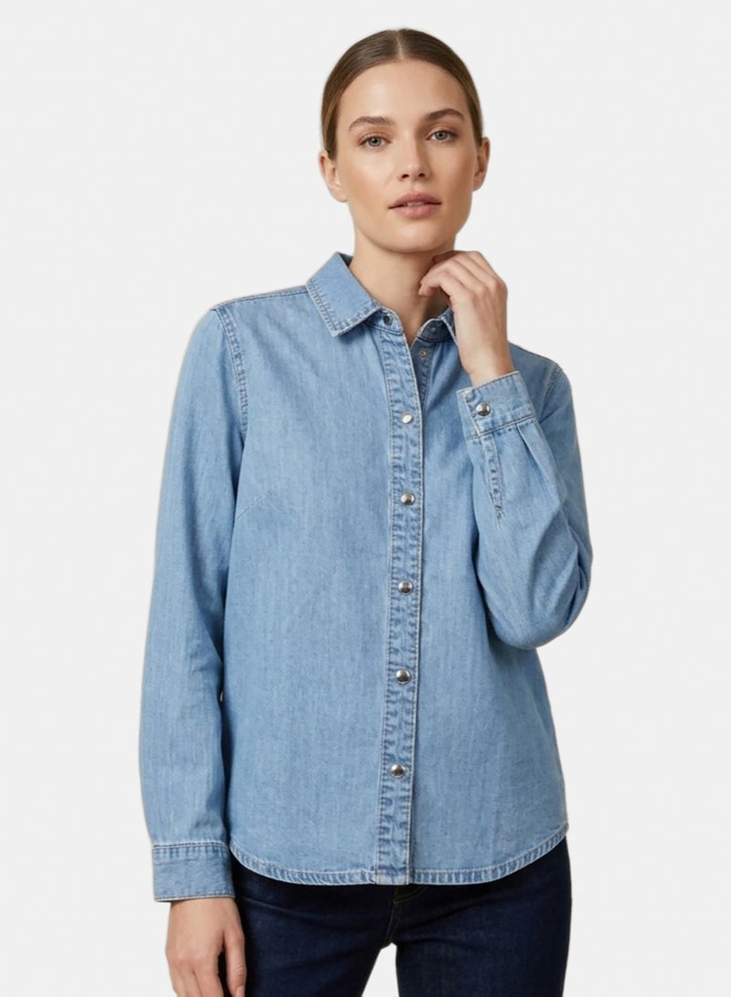 Carina Snap-Button Denim Shirt - Image 1