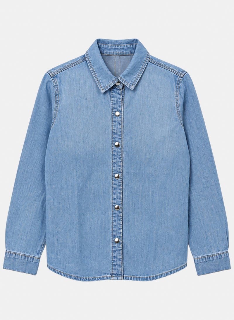 Carina Snap-Button Denim Shirt - Image 2