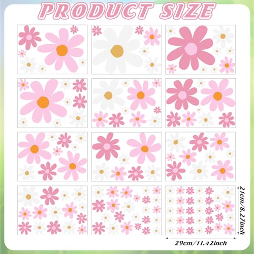 Dinifee 12 Sheets Daisy Stickers 147 Pieces Daisy Flower Car Decals Vinyl Groovy Flower Window Clings for Car Bumper Wall Laptop Mirror Truck Hippie Decoration(Cute Style) - Image 2