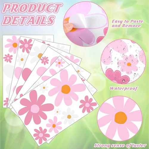Dinifee 12 Sheets Daisy Stickers 147 Pieces Daisy Flower Car Decals Vinyl Groovy Flower Window Clings for Car Bumper Wall Laptop Mirror Truck Hippie Decoration(Cute Style) - Image 3