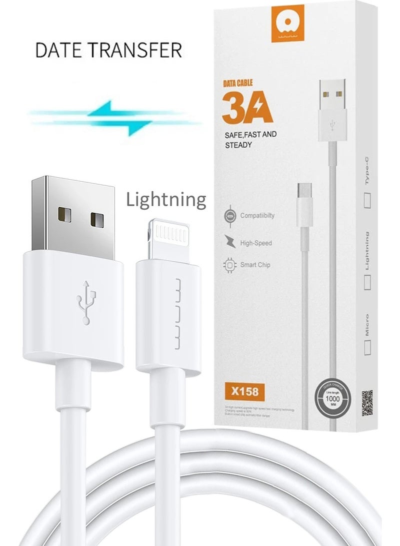WUW 3A 15W USB to Lightning Fast Charging & Data Transfer/Sync Cable for Apple Lightning iPhone, iPad, iPod, AirPods, and Accessories, White - Image 1
