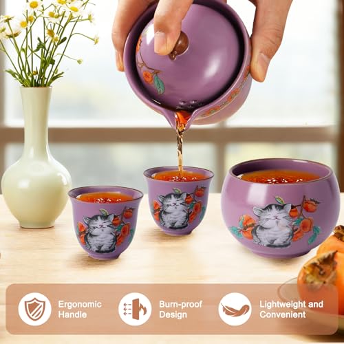 Foinly Mini Tea Cups,Cute Lucky Cat Cups,Small Tea Mugs,Porcelain Gongfu Tea set with 3 in 1,Tea Sets for Adults,Ceramic Tea Infuser Cup for Loose Leaf for Women/Tea Lovers/Birthday/Mother's Day (Purple) - Image 4