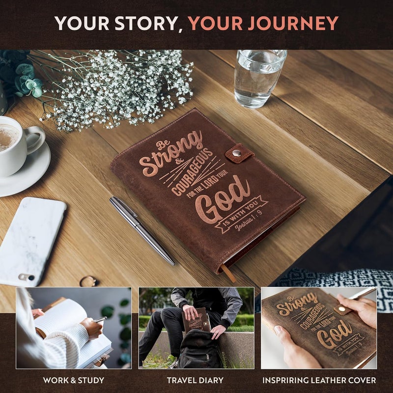 Moonster Genuine Leather Journal with Joshua 1:9 Embossed Inscription - Rustic Handcrafted Buffalo Leather Refillable Notebook with 320 Pages - Image 5