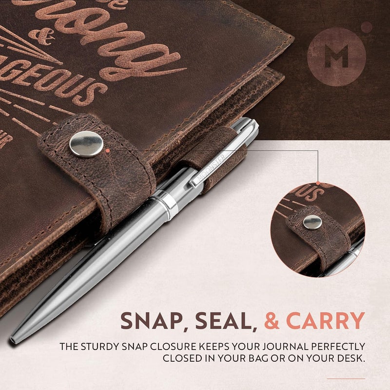 Moonster Genuine Leather Journal with Joshua 1:9 Embossed Inscription - Rustic Handcrafted Buffalo Leather Refillable Notebook with 320 Pages - Image 3