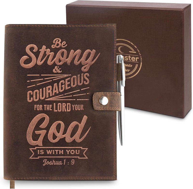 Moonster Genuine Leather Journal with Joshua 1:9 Embossed Inscription - Rustic Handcrafted Buffalo Leather Refillable Notebook with 320 Pages - Image 1
