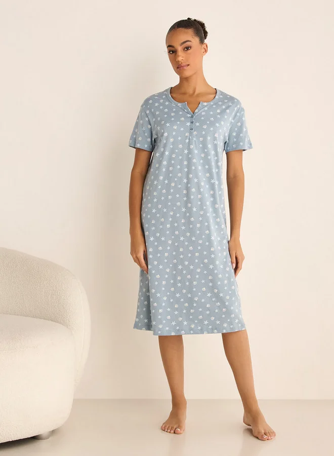 سبلاش فيڤ قميص نوم بطبعة نجوم بأزرار وأكمام قصيرة