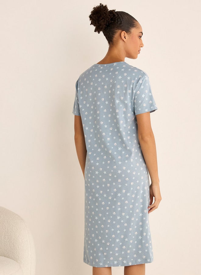 سبلاش فيڤ قميص نوم بطبعة نجوم بأزرار وأكمام قصيرة - Image 3