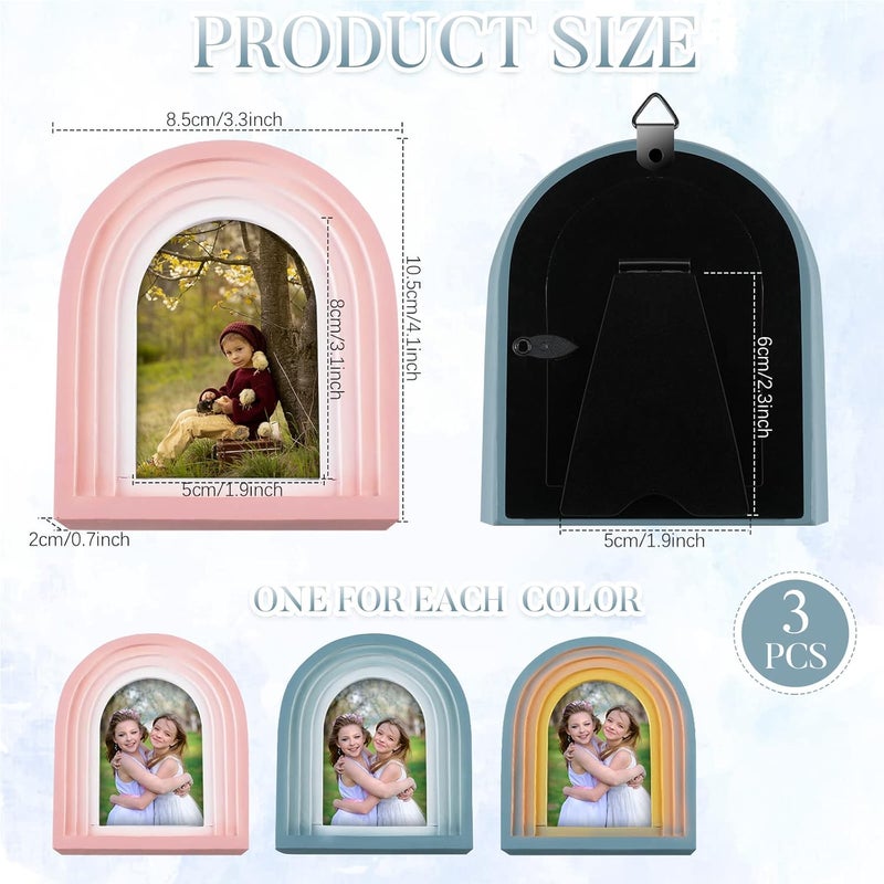 Qunclay 3 Pcs 2 x 3 Inch Boho Small Picture Frames Wallet Size Vertical Arc Resin Picture Frame with Gradient Design Tabletop Decor for Hanging Display Home Decor - Image 2