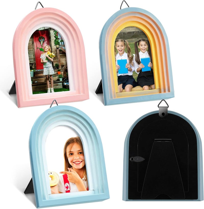 Qunclay 3 Pcs 2 x 3 Inch Boho Small Picture Frames Wallet Size Vertical Arc Resin Picture Frame with Gradient Design Tabletop Decor for Hanging Display Home Decor - Image 1