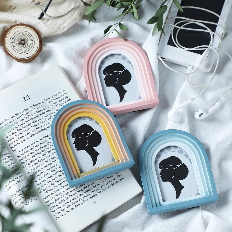 Qunclay 3 Pcs 2 x 3 Inch Boho Small Picture Frames Wallet Size Vertical Arc Resin Picture Frame with Gradient Design Tabletop Decor for Hanging Display Home Decor - Image 4