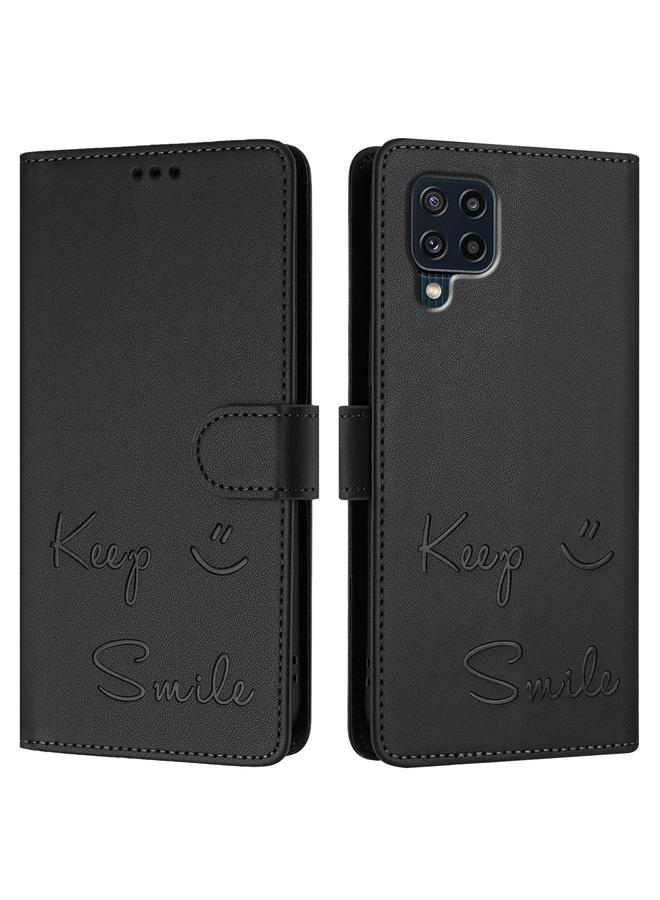 اس-توب جراب لهاتف Samsung Galaxy M32 4G / M22 جراب هاتف جلدي بنقش ابتسامة بتقنية RFID - Image 3