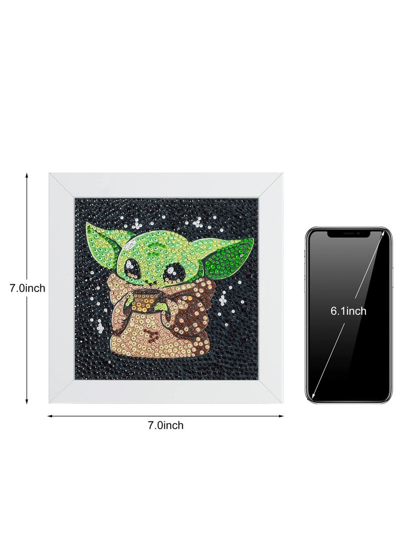 SYOSI - 5D Diamond Painting Kit for Kids with Wooden Frame Easy Small Anime Diamond Painting Full Drill Diamond Art Gem Painting for Beginners 7X7 inch (Baby Yoda) - Image 1