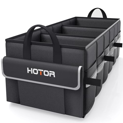 HOTOR Foldable Trunk Organizer - SUV, Sedan & Van, Sturdy Base Panel for Car Accessories, Black, 3 Compartments, 31.89"12.6"10.6" - Image 1