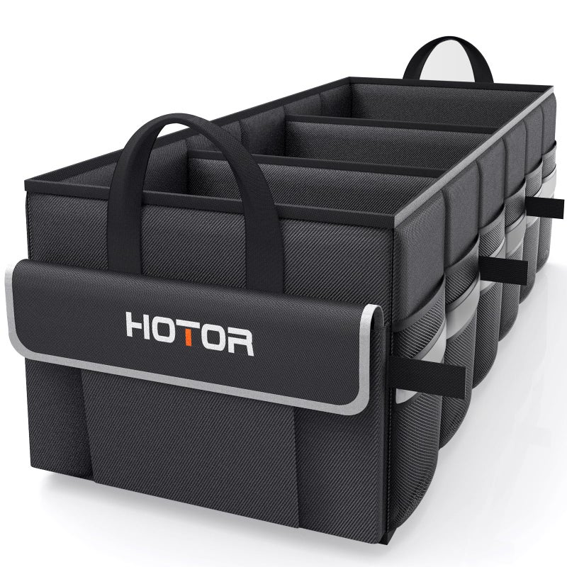 HOTOR Foldable Trunk Organizer - SUV, Sedan & Van, Sturdy Base Panel for Car Accessories, Black, 3 Compartments, 31.89"12.6"10.6" - Image 5