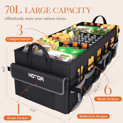 HOTOR Foldable Trunk Organizer - SUV, Sedan & Van, Sturdy Base Panel for Car Accessories, Black, 3 Compartments, 31.89"12.6"10.6" - Image 2