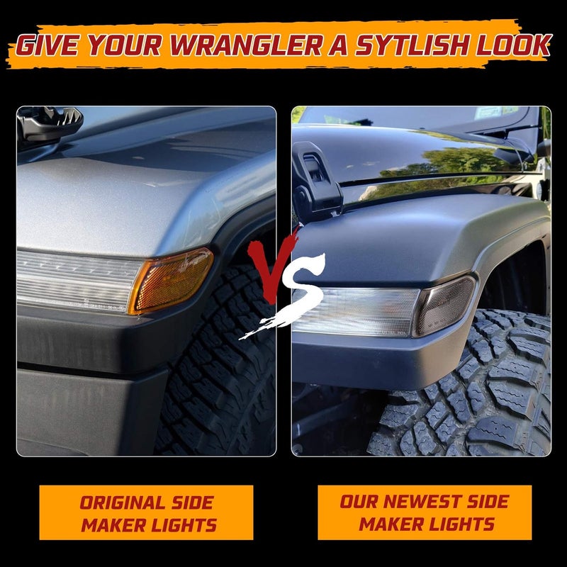BUNKER INDUST LED Side Marker Lights for 2018-2025 Jeep Wrangler JL - Smoked Lens Amber Turn Signal Lights - Image 2