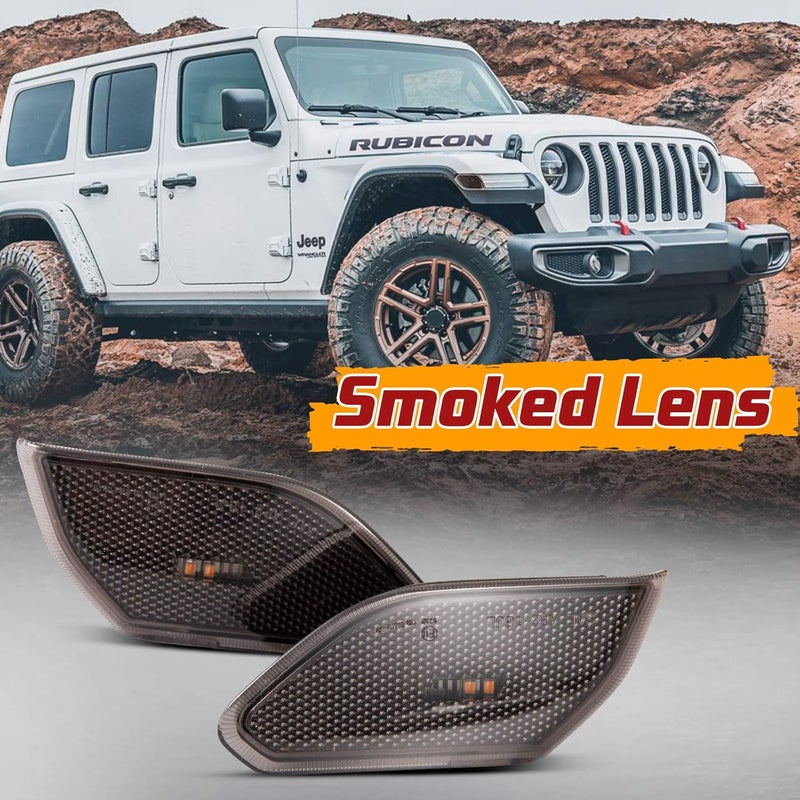 BUNKER INDUST LED Side Marker Lights for 2018-2025 Jeep Wrangler JL - Smoked Lens Amber Turn Signal Lights - Image 4