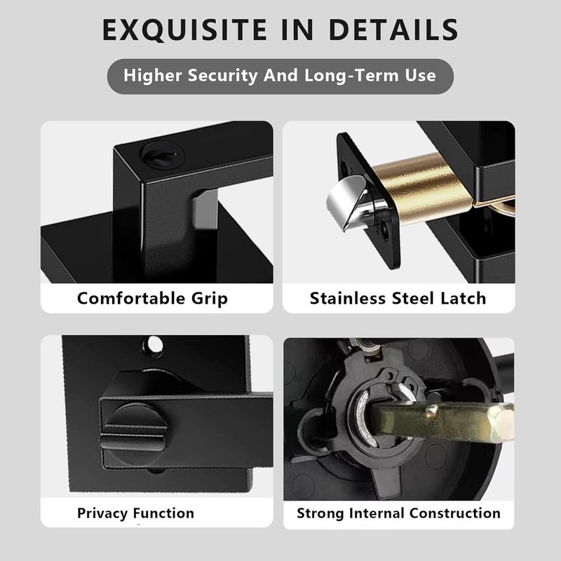 DSJJBLL Matte Black Door Handle Heavy Duty, Keyed Alike Entry Door Lever, Door Knobs with Lock and Key, Square Door Lever for Bedroom, Bathroom and Front Door - Image 5