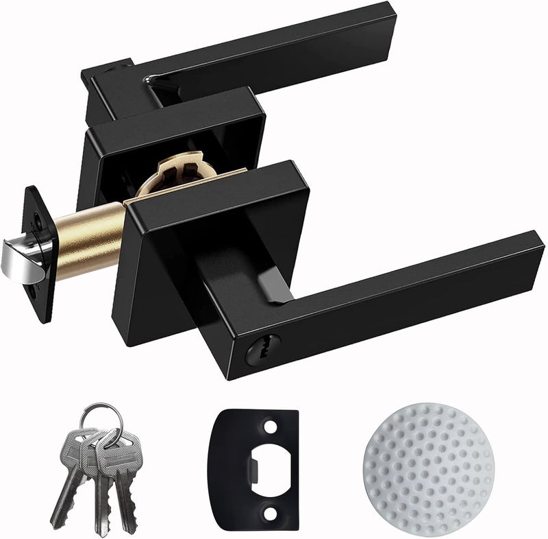 DSJJBLL Matte Black Door Handle Heavy Duty, Keyed Alike Entry Door Lever, Door Knobs with Lock and Key, Square Door Lever for Bedroom, Bathroom and Front Door - Image 1