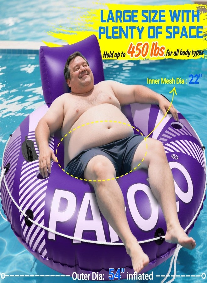 Pafolo Pool Float Adult, 53" Inflatable River Tube Float, River Tubes for Floating Heavy Duty with Mesh Bottom, Comfortable Backrest & 2 Cup Holders & Durable Grab Handles,450 lbs Weight Capacity - Image 2