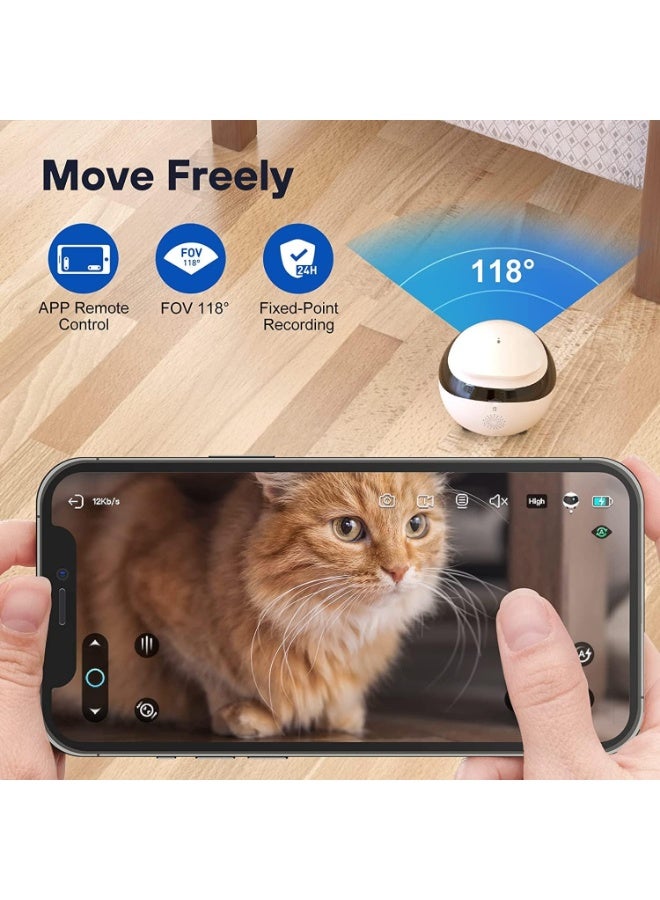 Enabot 2K Camera Robot, Movable Pet Camera, Night Vision, Battery-Powered with Phone App, Indoor Cam w/One-Touch Call, 2-Way Talk,  Motion Detection, Video Recording - Image 2