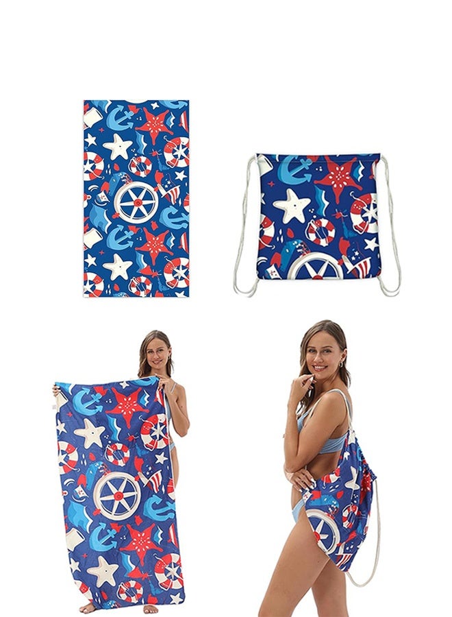 MXN 2-in-1 Lightweight Beach Towel Backpack for Adults & Kids, Oversized 160x80cm Sand-Free Towel Converts into 40x40cm Drawstring Bag,  Foldable Nautical Print for Beach, Pool, Gym & Travel Things Vacation  - Image 1