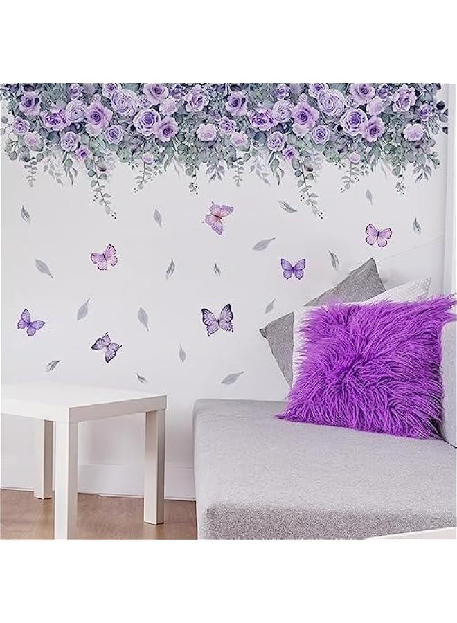 Purple Flowers Plant Wall Sticker for Living Room Bedroom Background Wall Decor Stickers Pastoral Wall Decals for Girls Room Monther Room Daughter Room Decoration Murals - Image 5
