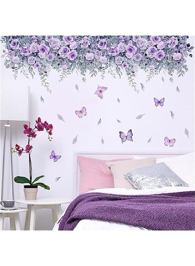 Purple Flowers Plant Wall Sticker for Living Room Bedroom Background Wall Decor Stickers Pastoral Wall Decals for Girls Room Monther Room Daughter Room Decoration Murals - Image 4