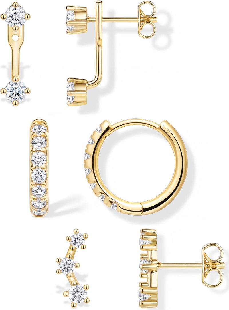 Poxtex Trendy 14K Gold Plated Earrings for Women Accessories, Stud Huggie Hoop Jacket Stack Cartilage Helix Earring Set for Multiple Piercing, Small Dainty Cute Fashion Birthstone Jewelry Gifts Set - Image 1